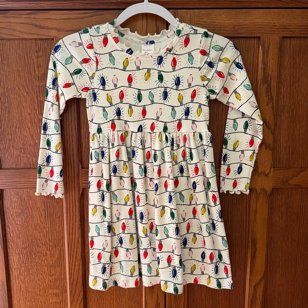Hanna Andersson Cream Dress with Colorful Christmas light bulbs